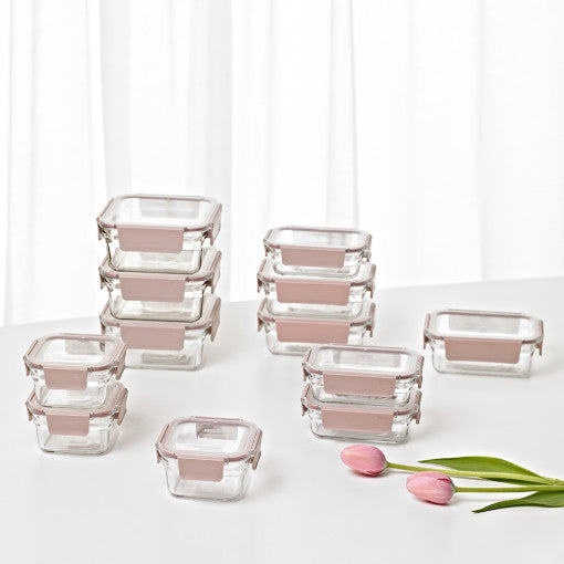 Glasslock 強化玻璃微波保鮮盒 櫻花粉晶透款 套裝03