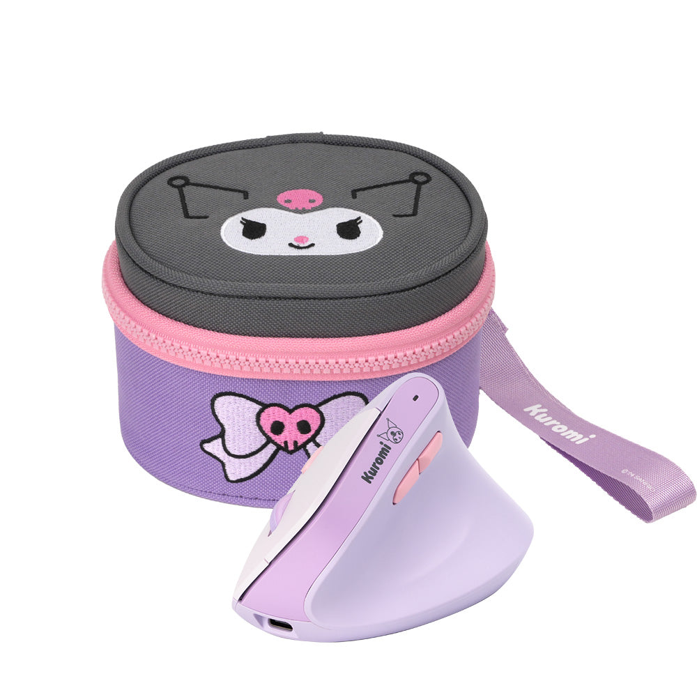 Sanrio 無線靜音可充電人體工學垂直滑鼠附Kuromi收納包組