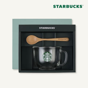 Starbucks 440ml 玻璃碗木製湯匙組