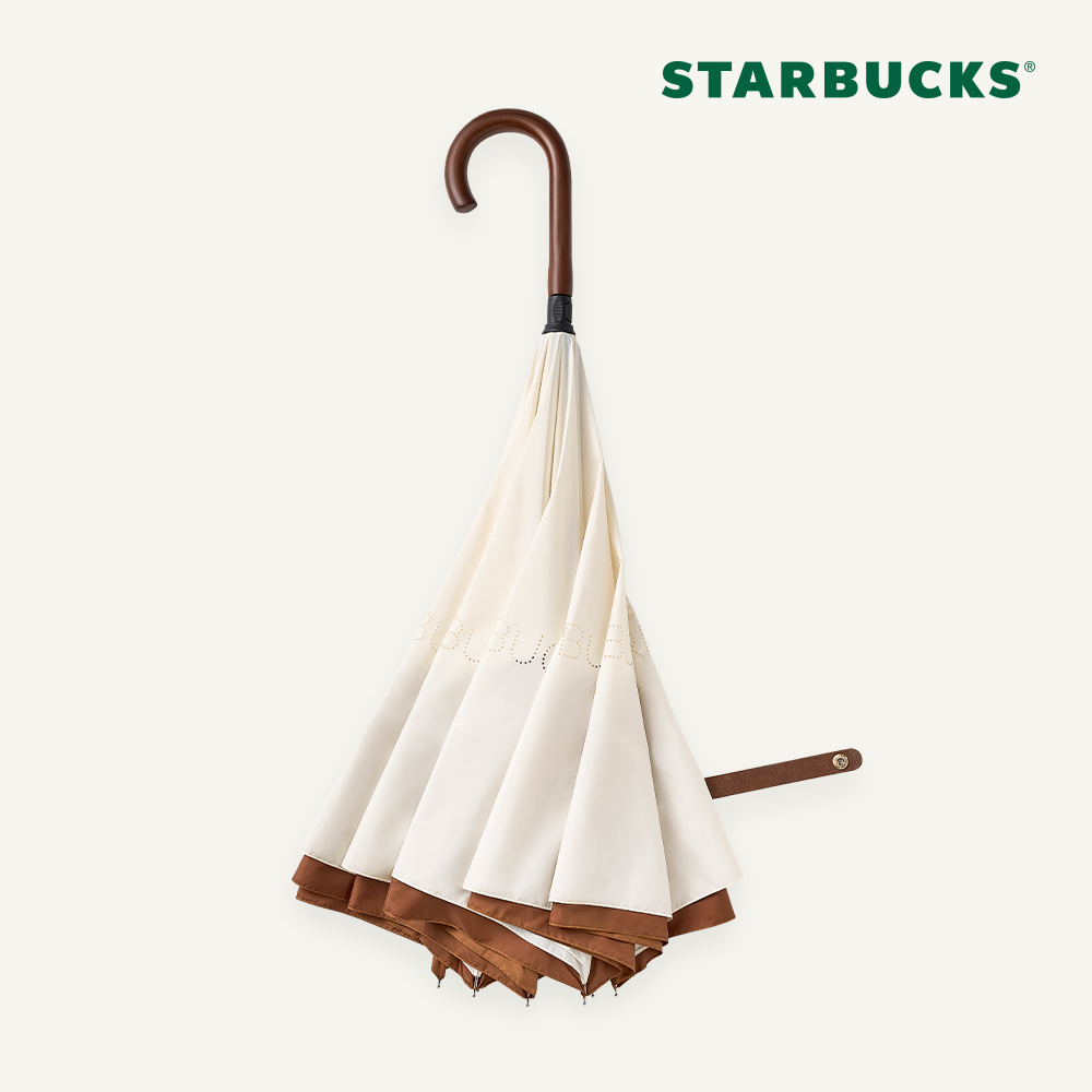 Starbucks 星巴克長柄反向傘 棕色米色
