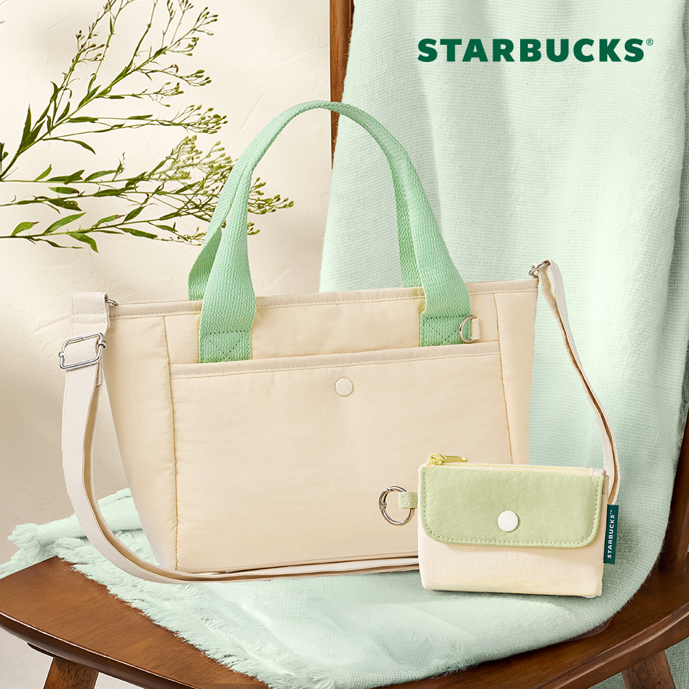 Starbucks 星 巴克 晴日雙用托特包+卡片夾 綠色
