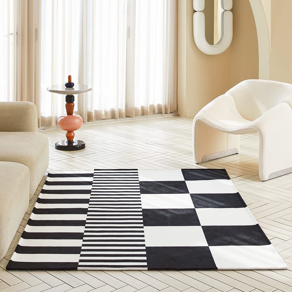 Scandinhome Check Stripe Short-Pile Washable Living Accent Rug 100x150 地氈 地毯