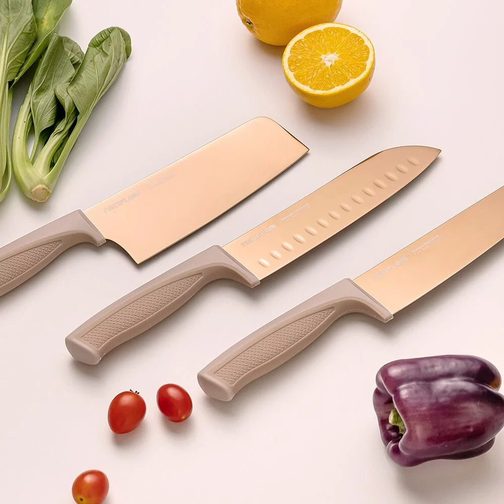 NEOFLAM 鈦金刀具6件組 奶茶粉 (含3刀+3刀鞘)