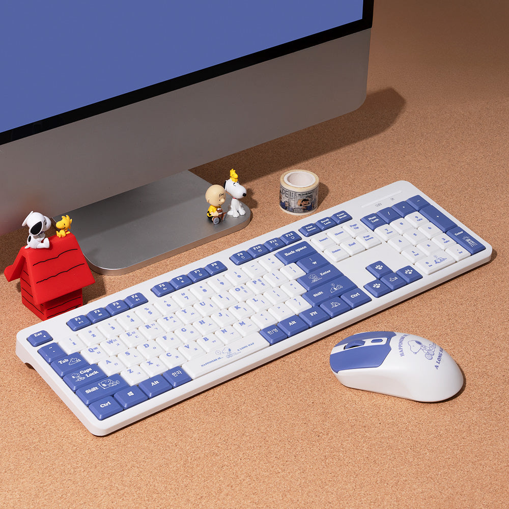 Snoopy 史努比無線鍵盤滑鼠組合套裝 白色藍色