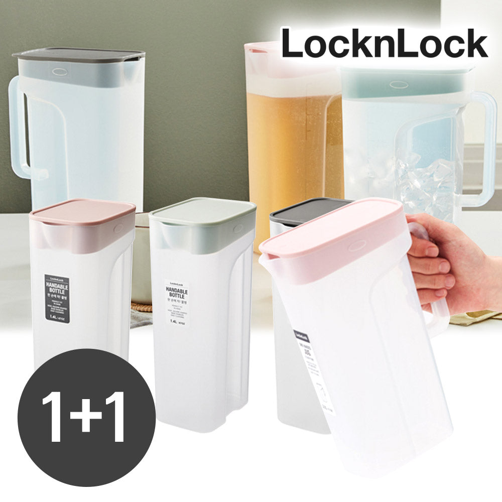 【1+1】韓國Locknlock 時尚PP冷水壺｜櫻花粉 薄荷綠 時尚灰｜1.4L & 2.1L