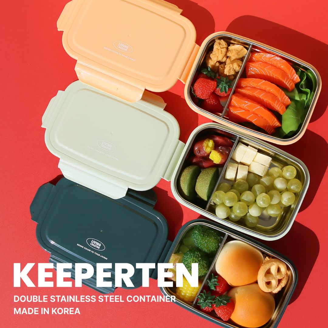 【連分隔器】新色系韓國製 Living Creator 可於微波不鏽鋼保溫盒 560ml  飯盒