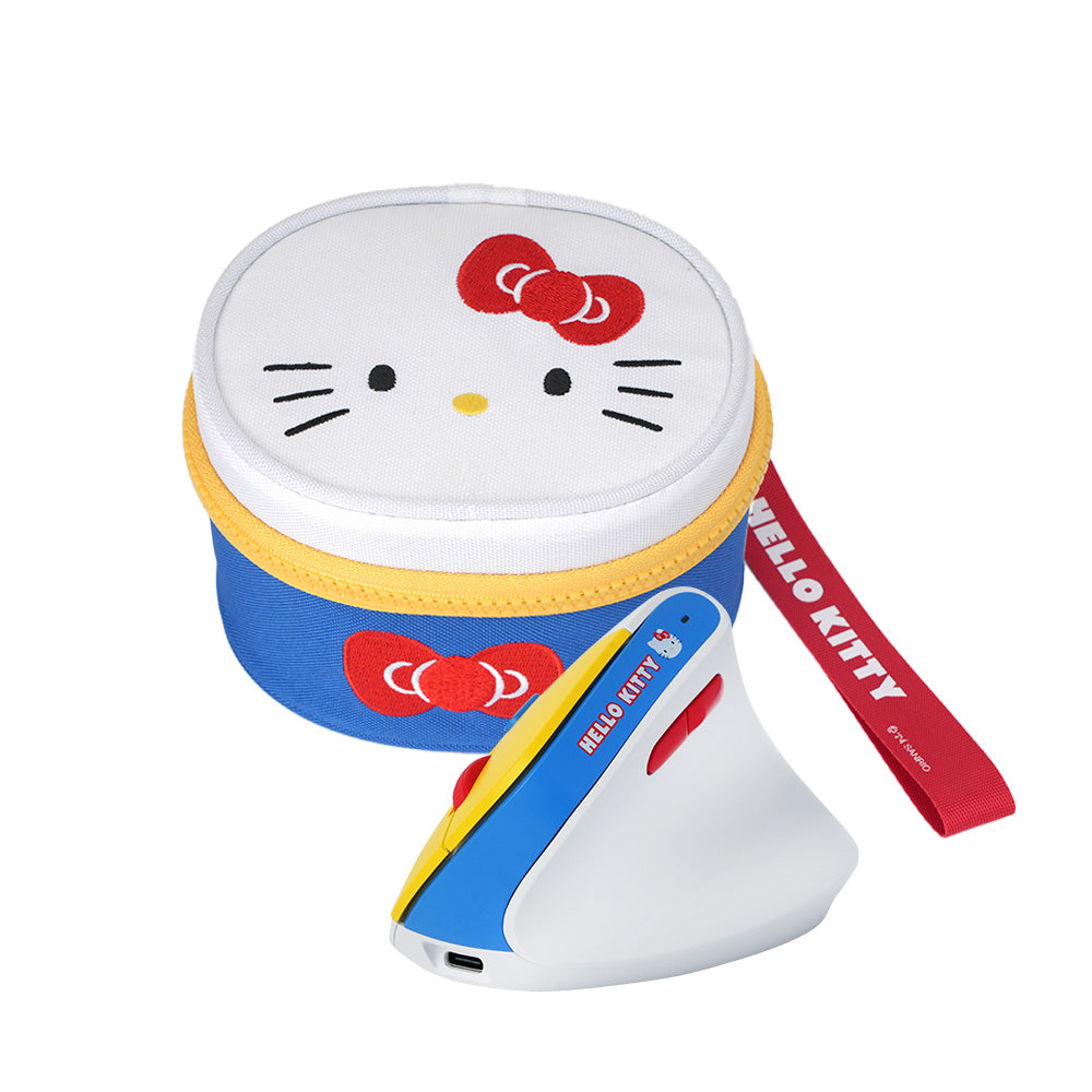 Sanrio 無線靜音可充電人體工學直立滑鼠與收納袋組 Hello Kitty
