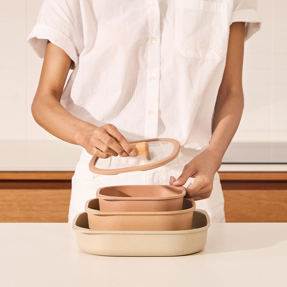 Neoflam 陶瓷塗層疊疊方鍋套裝 拼色款