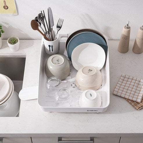 韓國製 PureSell 碗盤瀝水籃 白色及灰色