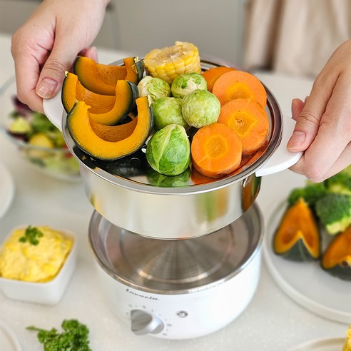 韓國 lacuzin 雙層不鏽鋼蒸爐 蒸蛋器 白色