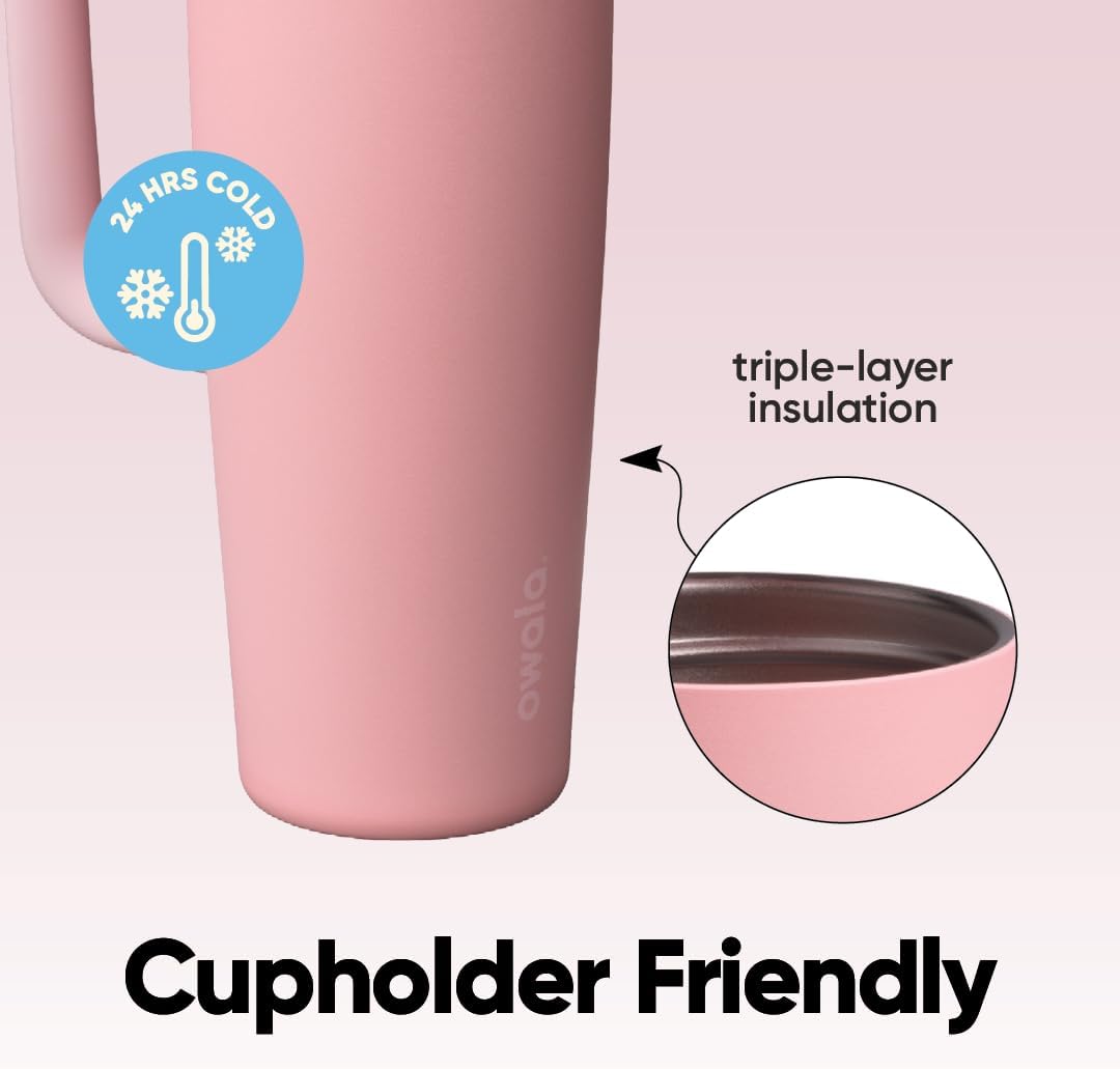 Owala FreeSip Tumbler 不鏽鋼保溫吸管杯 連杯柄 30oz 887ml Rose Quartz
