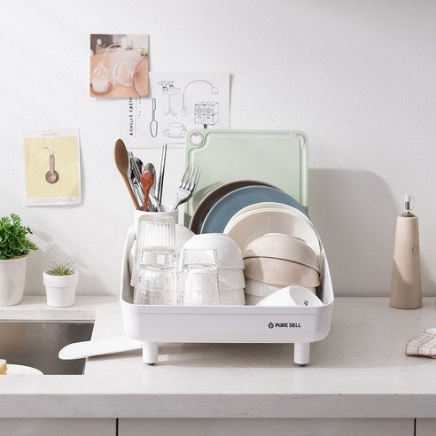 韓國製 PureSell 碗盤瀝水籃 白色及灰色