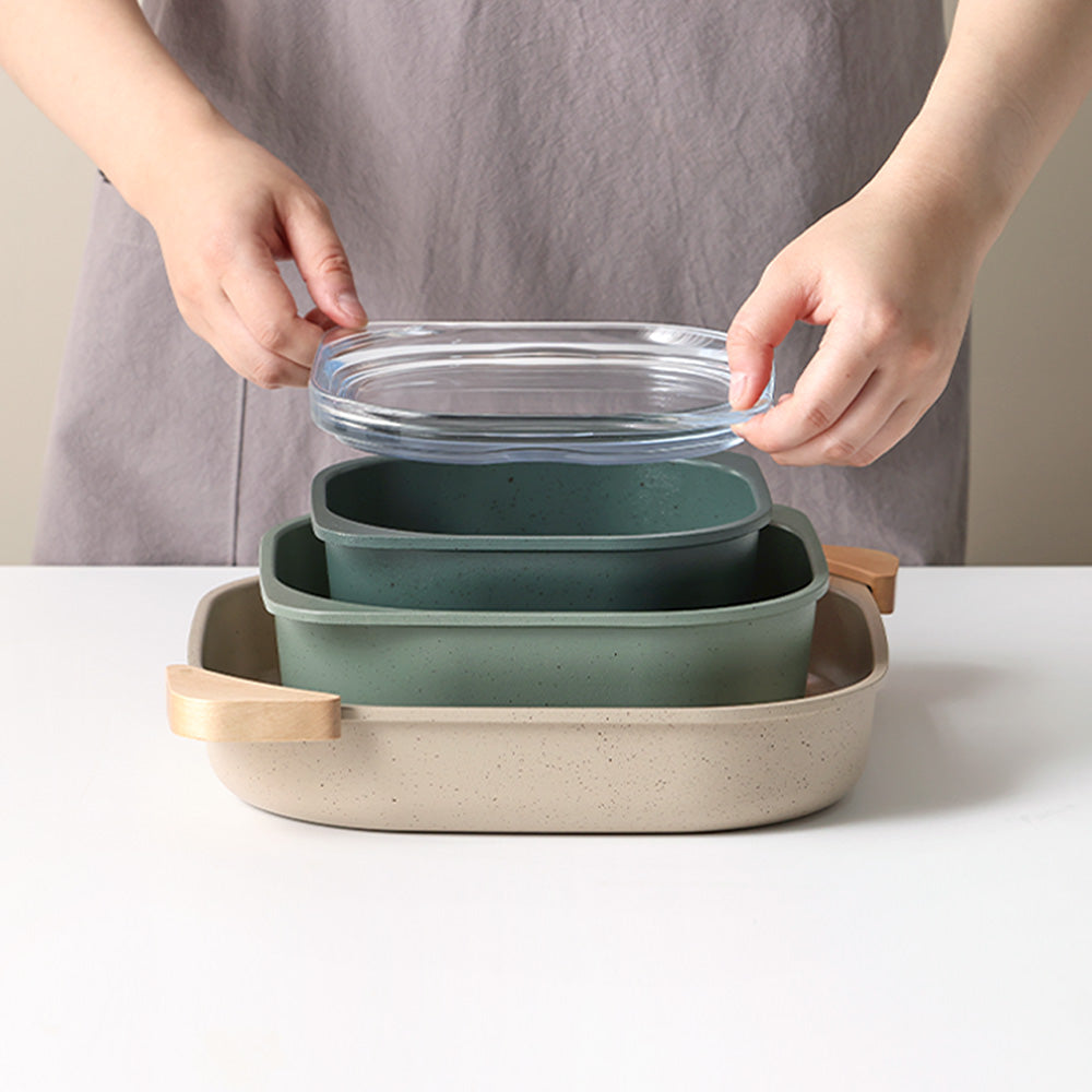 Neoflam 陶瓷塗層疊疊方鍋套裝 拼色款