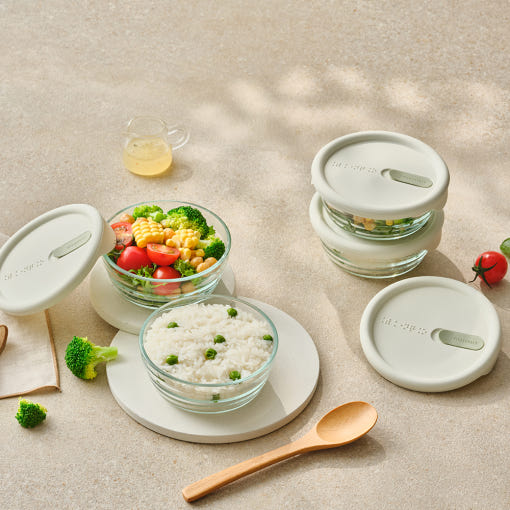 Glasslock 圓形耐熱玻璃保鮮盒 4件組