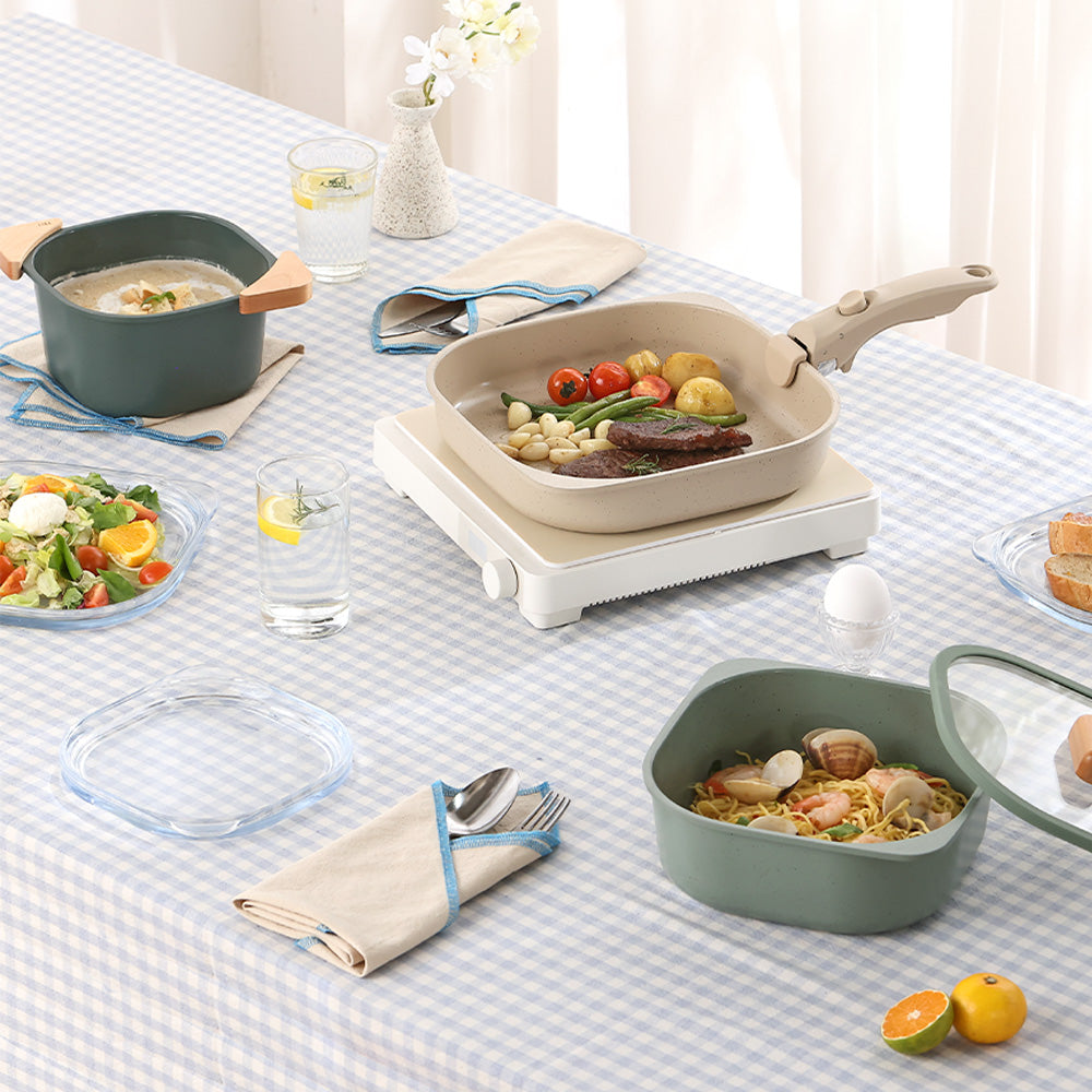 Neoflam 陶瓷塗層疊疊方鍋套裝 拼色款