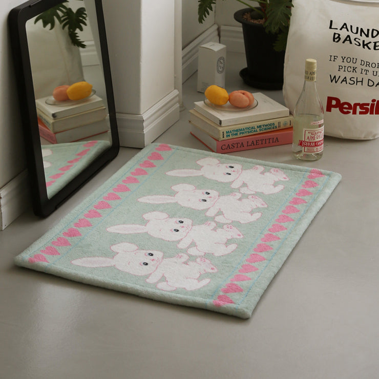 The Frigg 心型粉紅兔子圖案 超細纖維 地墊 門口墊 50x70cm