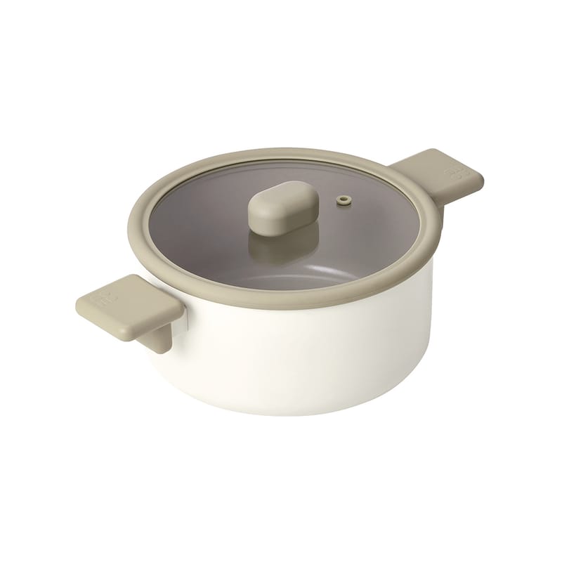 Neoflam Chouchou系列雙耳湯鍋20CM(全覆底)+玻璃蓋-奶杏色