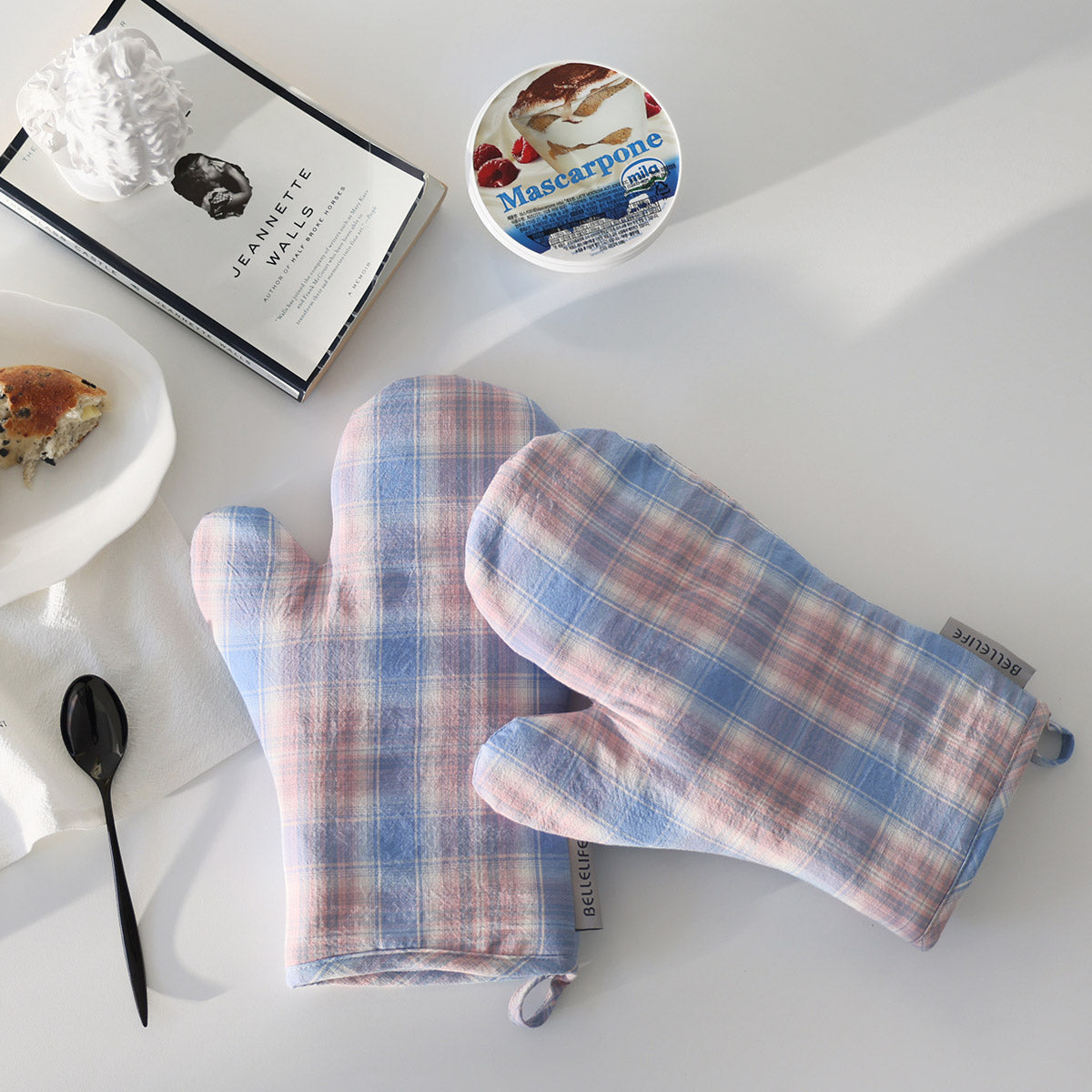 韓國製 BELLELIFE  藍色格紋烤箱手套