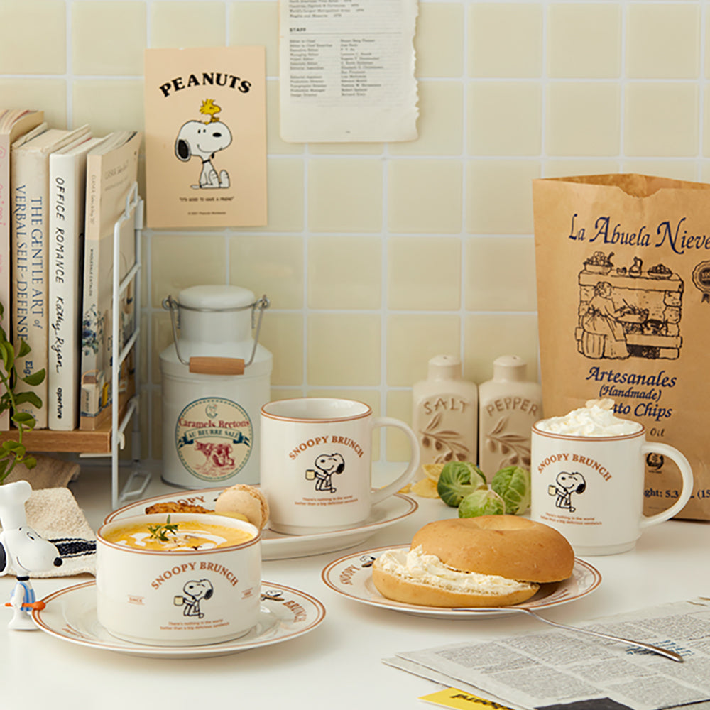 Snoopy Peanuts 史努比 棕色BrunchSet 陶瓷六件組