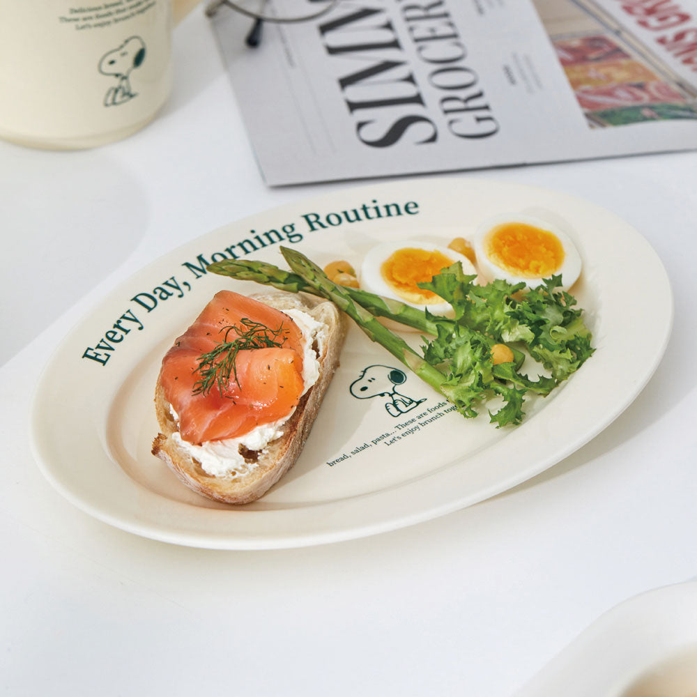 Snoopy Peanuts MorningRoutine 橢圓陶瓷盤