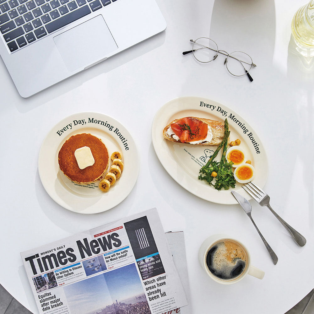 Snoopy Peanuts MorningRoutine 橢圓陶瓷盤