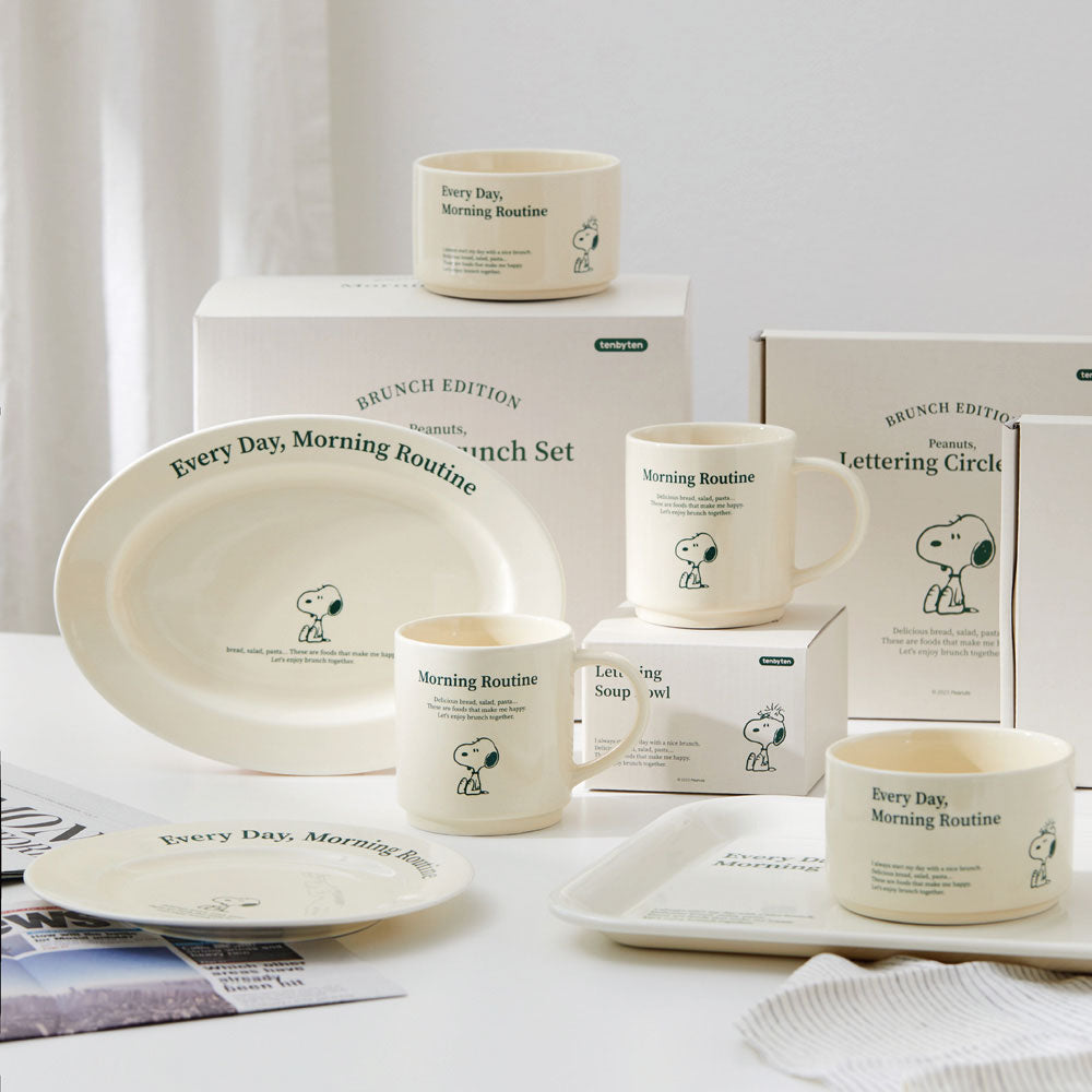 Snoopy Peanuts MorningRoutine 圓形陶瓷盤