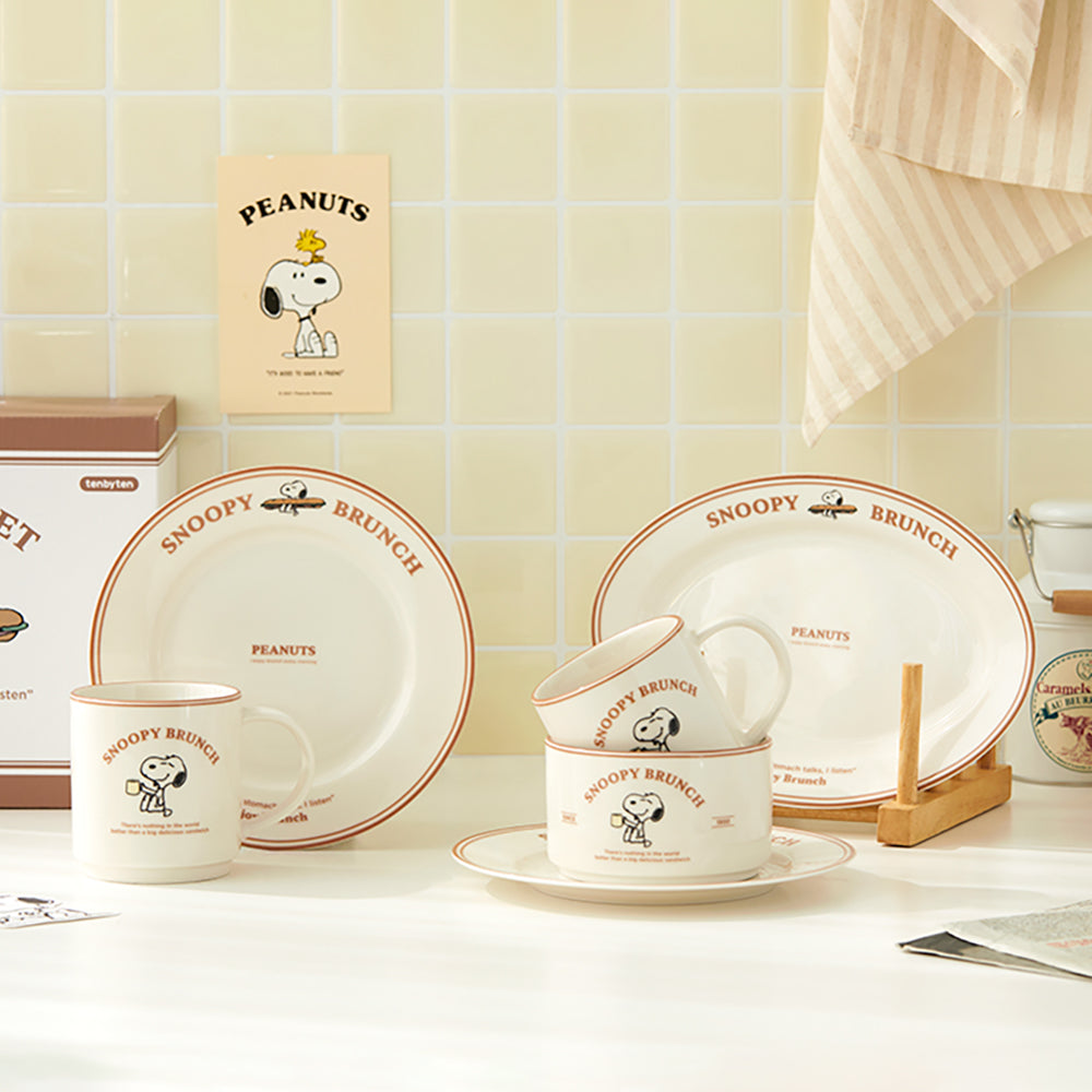 Snoopy Peanuts 史努比 棕色BrunchSet 陶瓷六件組