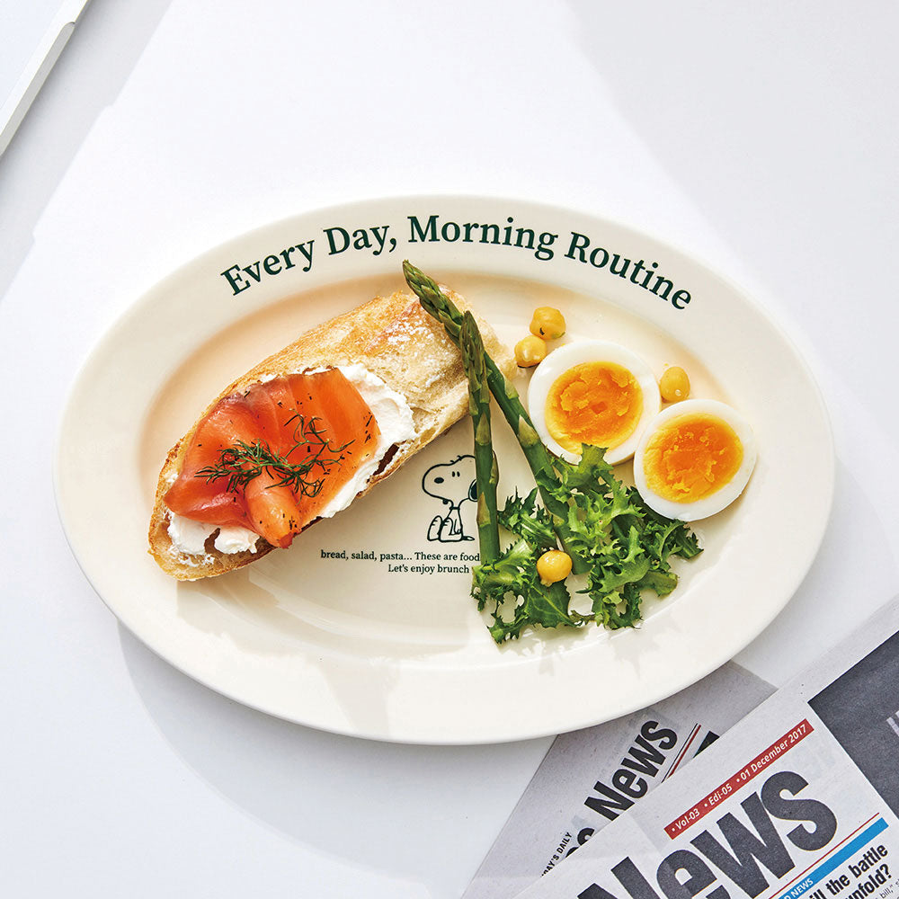 Snoopy Peanuts MorningRoutine 橢圓陶瓷盤