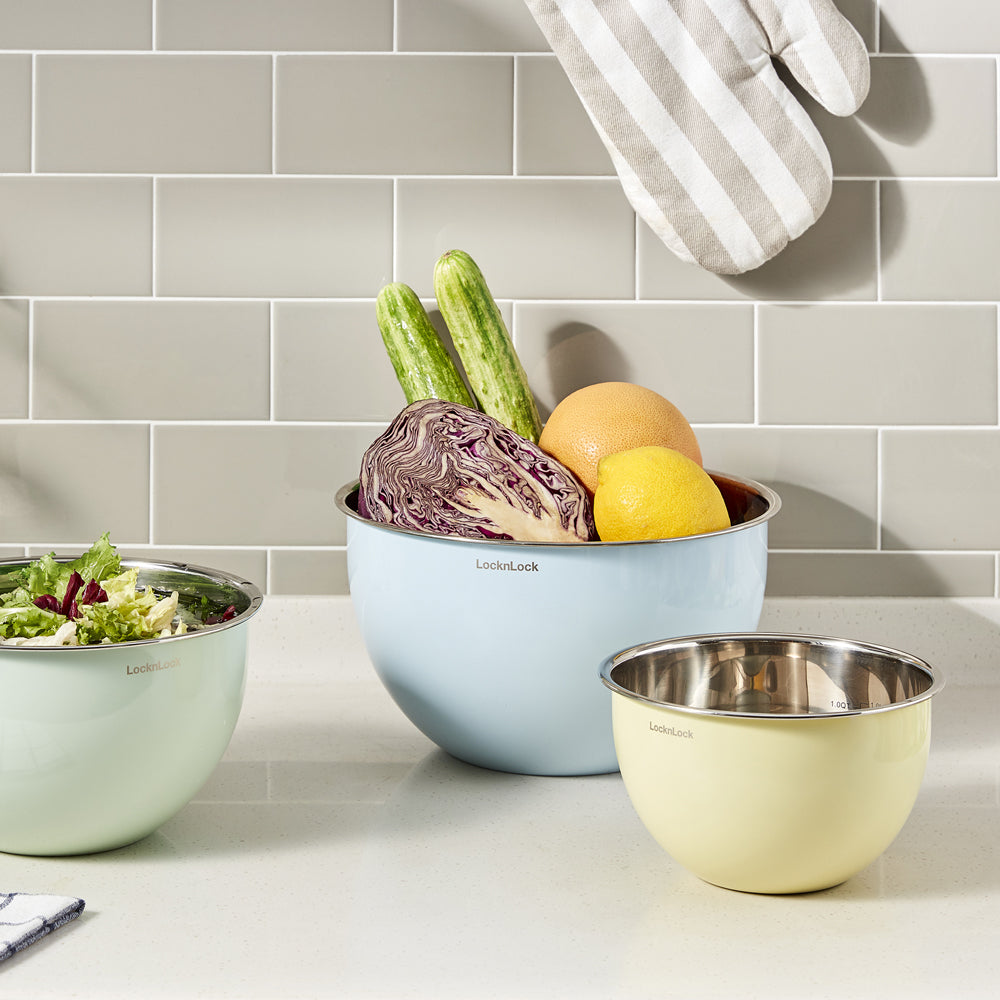 韓國 locknlock 彩色不鏽鋼攪拌碗（一套三件）