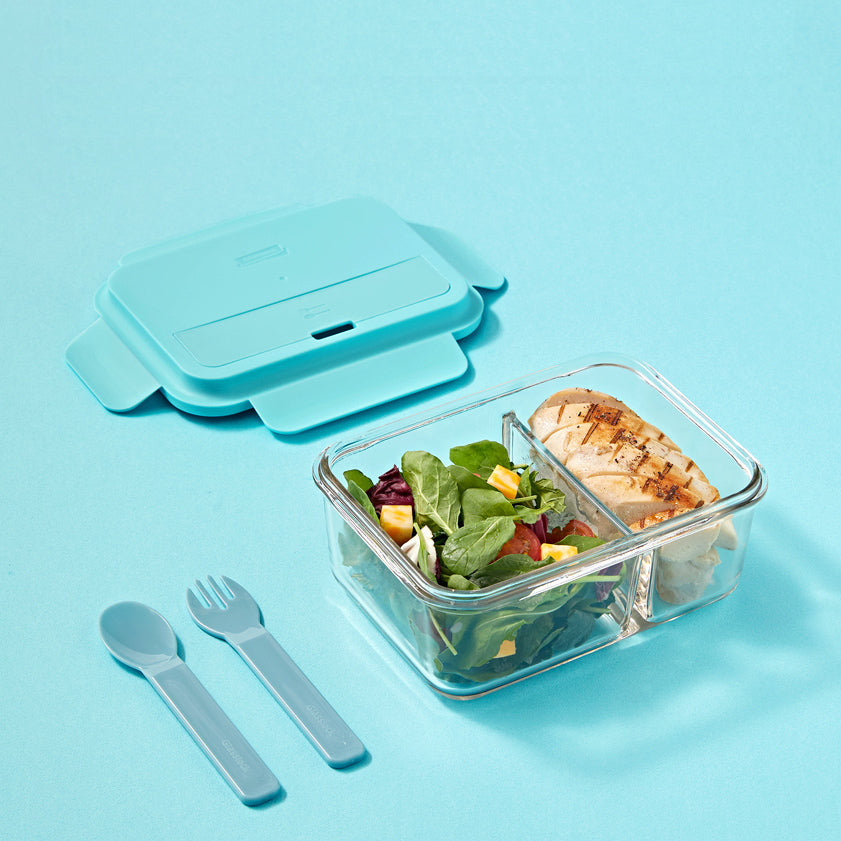 韓國製造 Glasslock 分隔式玻璃飯盒 連餐具