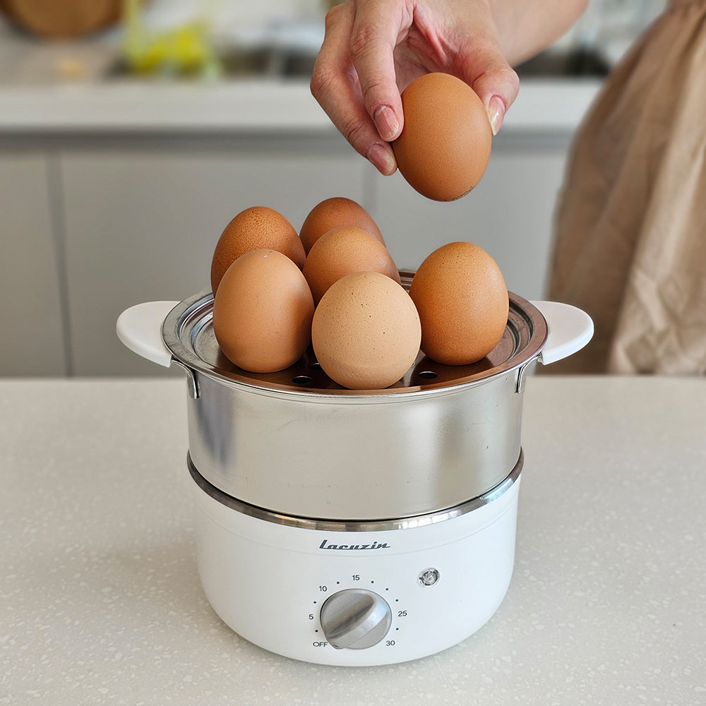 韓國 lacuzin 雙層不鏽鋼蒸爐 蒸蛋器 白色