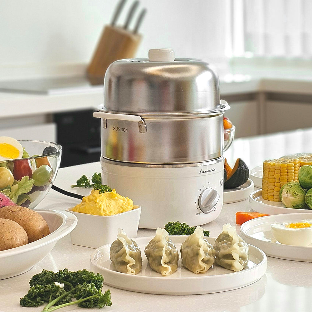 韓國 lacuzin 雙層不鏽鋼蒸爐 蒸蛋器 白色