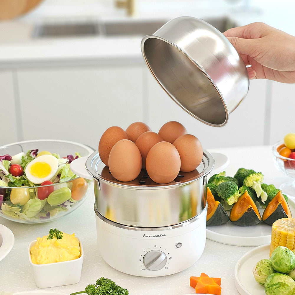 韓國 lacuzin 雙層不鏽鋼蒸爐 蒸蛋器 白色