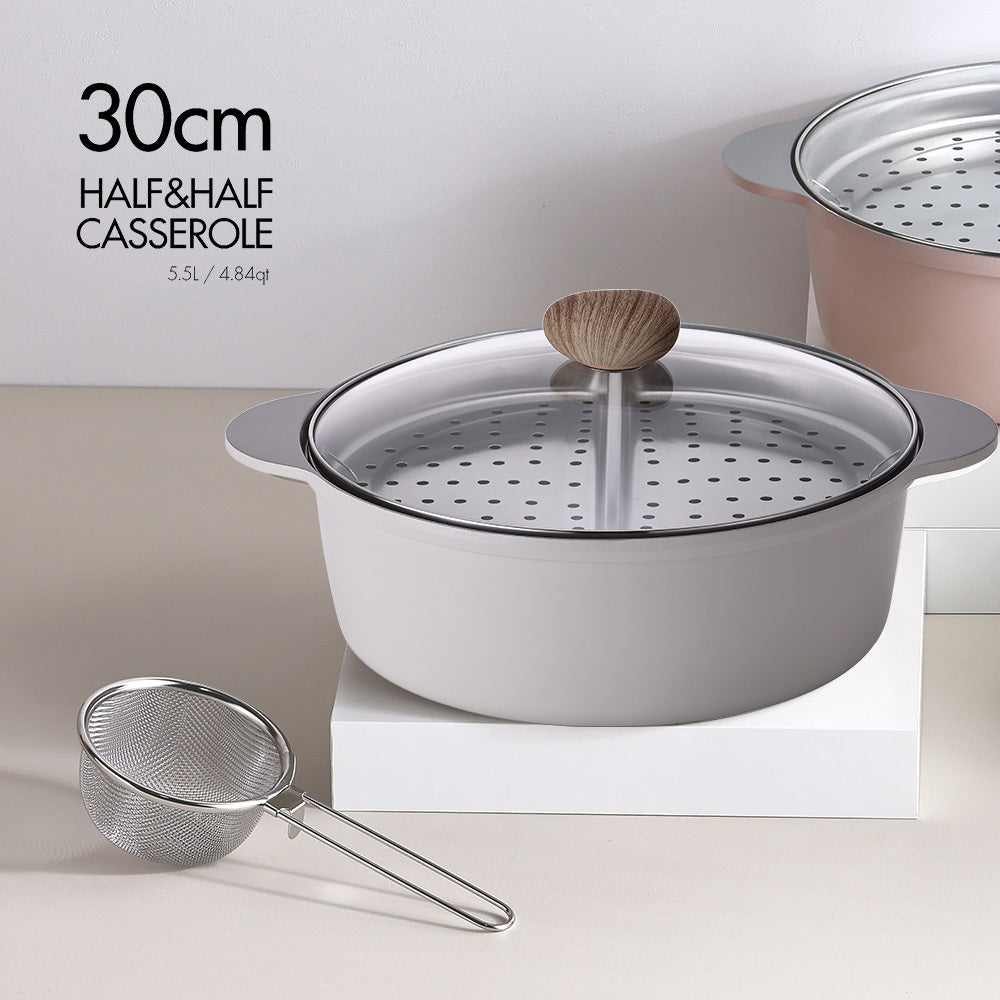 NEOFLAM 陶瓷鑄造30cm鴛鴦鍋 連鴛鴦蒸架