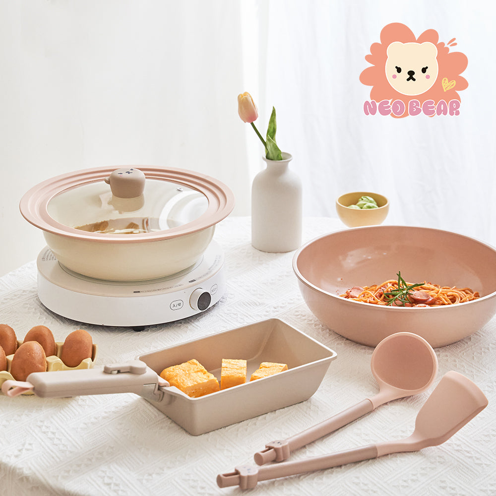 NEOFLAM Midas Plus 陶瓷塗層鍋5件組-小熊(噴砂全覆底-不挑爐具/IH爐可用)