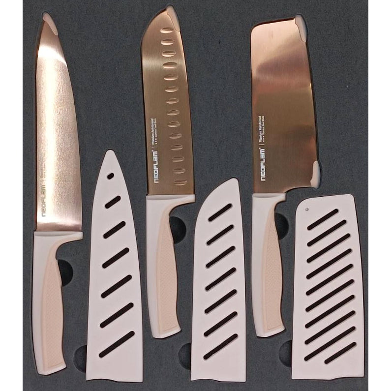 NEOFLAM 鈦金刀具6件組 奶茶粉 (含3刀+3刀鞘)